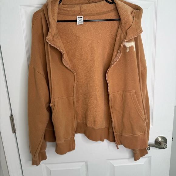 Victorias Secret Pink Hoodie Brown Full Zip Dog Embroidered Logo Size XXL - Picture 7 of 8